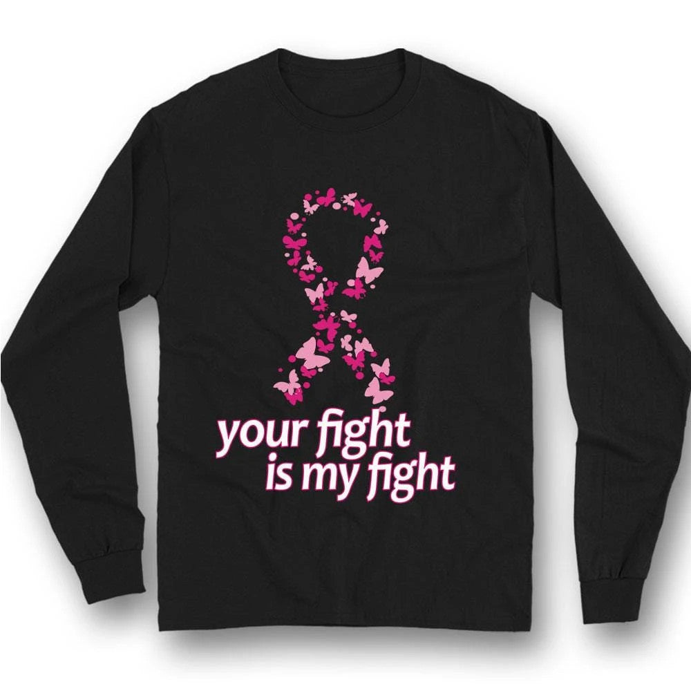 Your Fight Is My Fight, Pink Butterfly Ribbon, Mens Breast Cancer Awareness Shirt YVT0808
