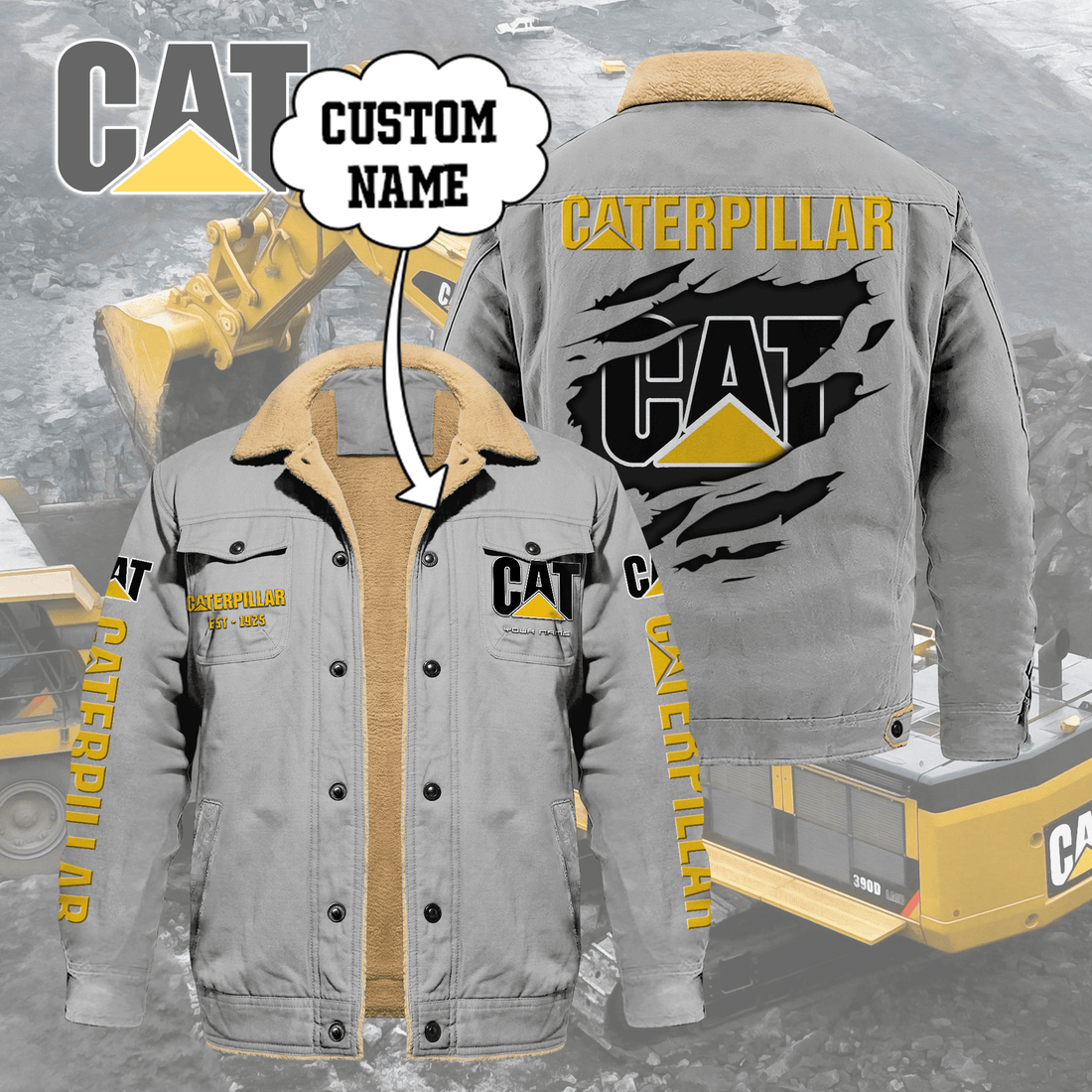 Custom Name CAT Limited Edition Fleece Cotton Jacket THAOVTT1163