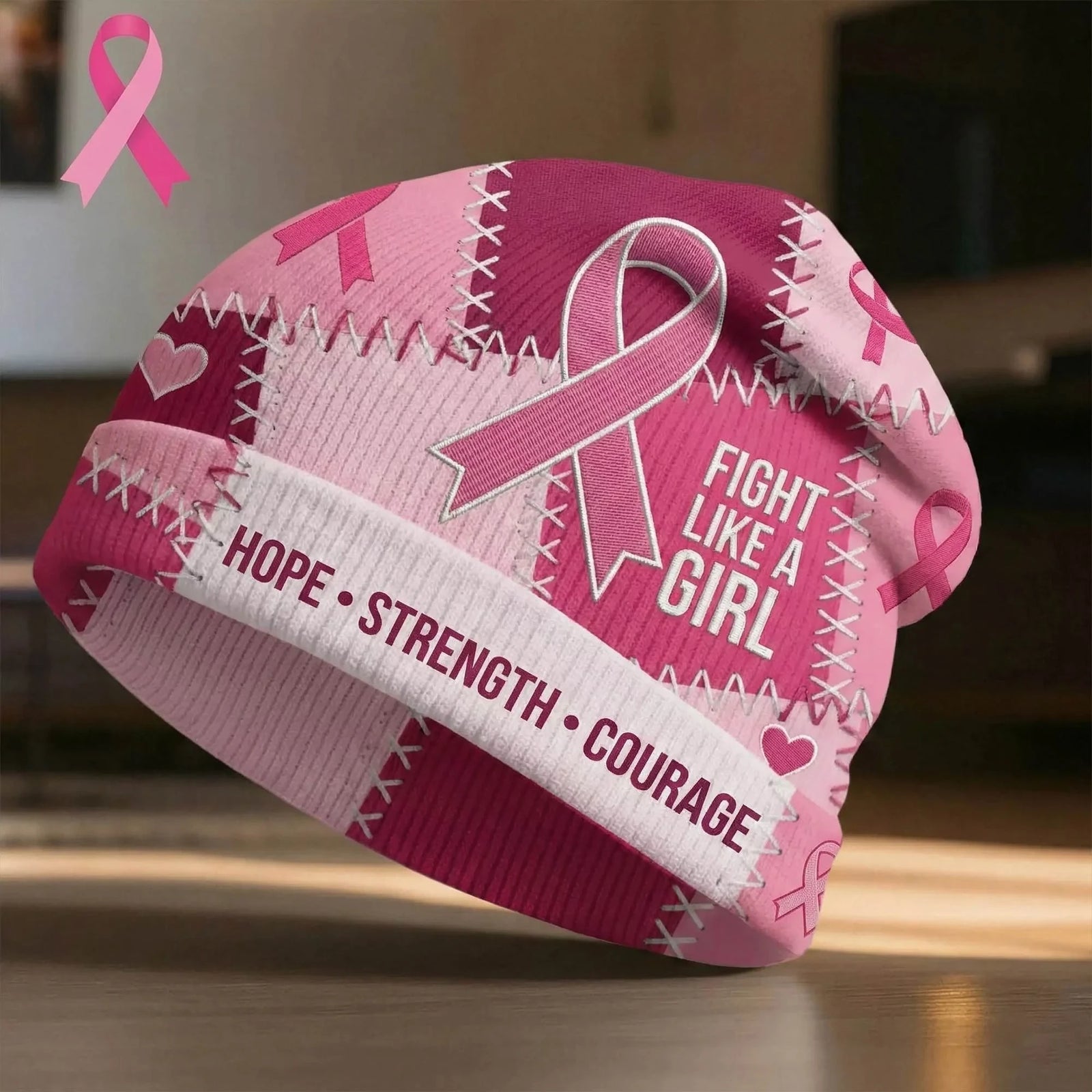 Breast Cancer Awareness Knitted Hat