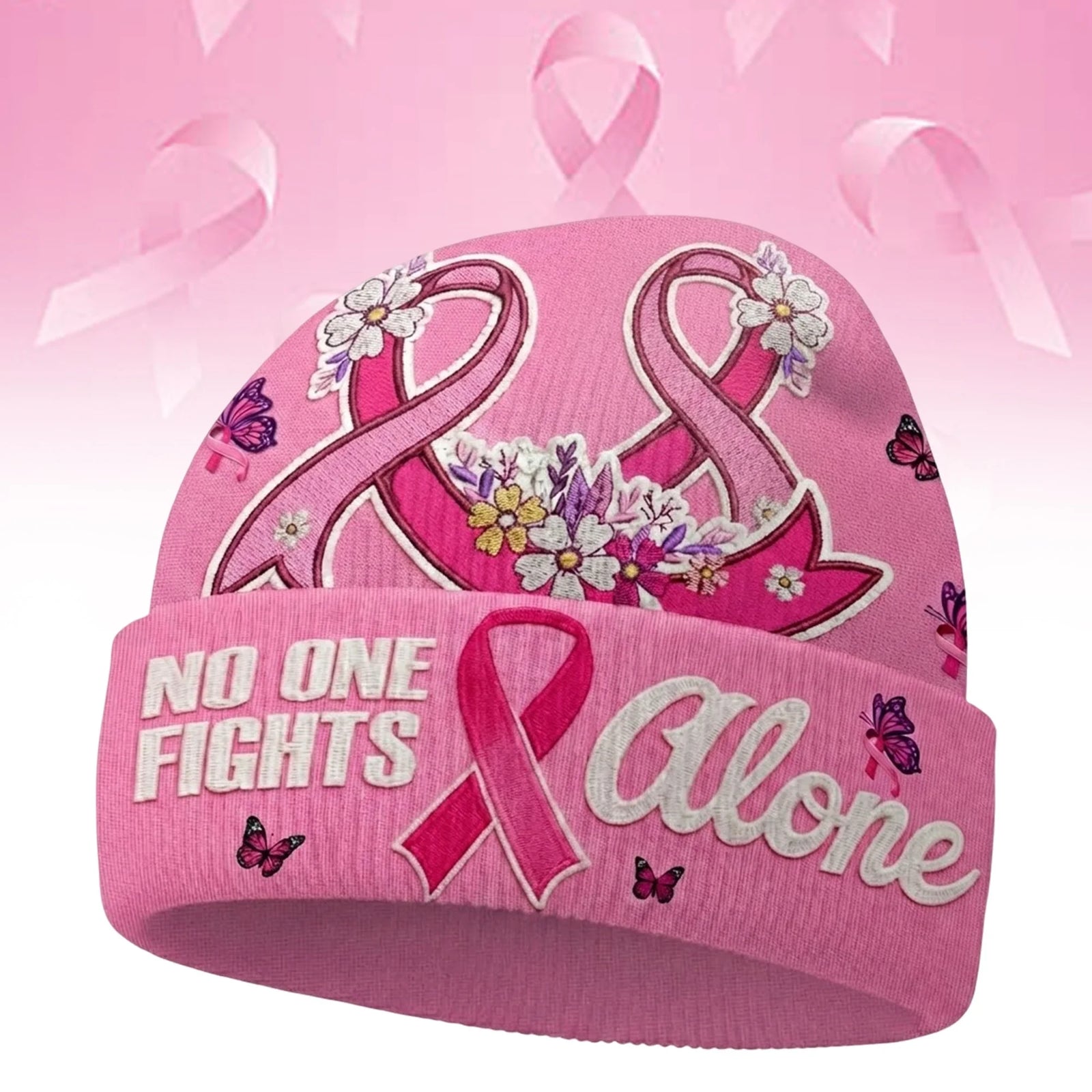 Breast Cancer Awareness Knitted Hat