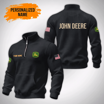 Personalized JD Waffle Stand Collar Zip Hoodie Pockets