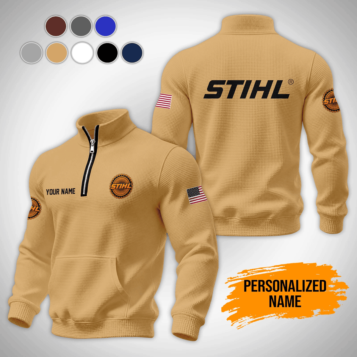 Personalized STL Waffle Stand Collar Zip Hoodie Pockets