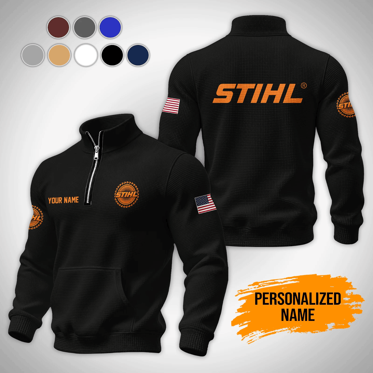Personalized STL Waffle Stand Collar Zip Hoodie Pockets