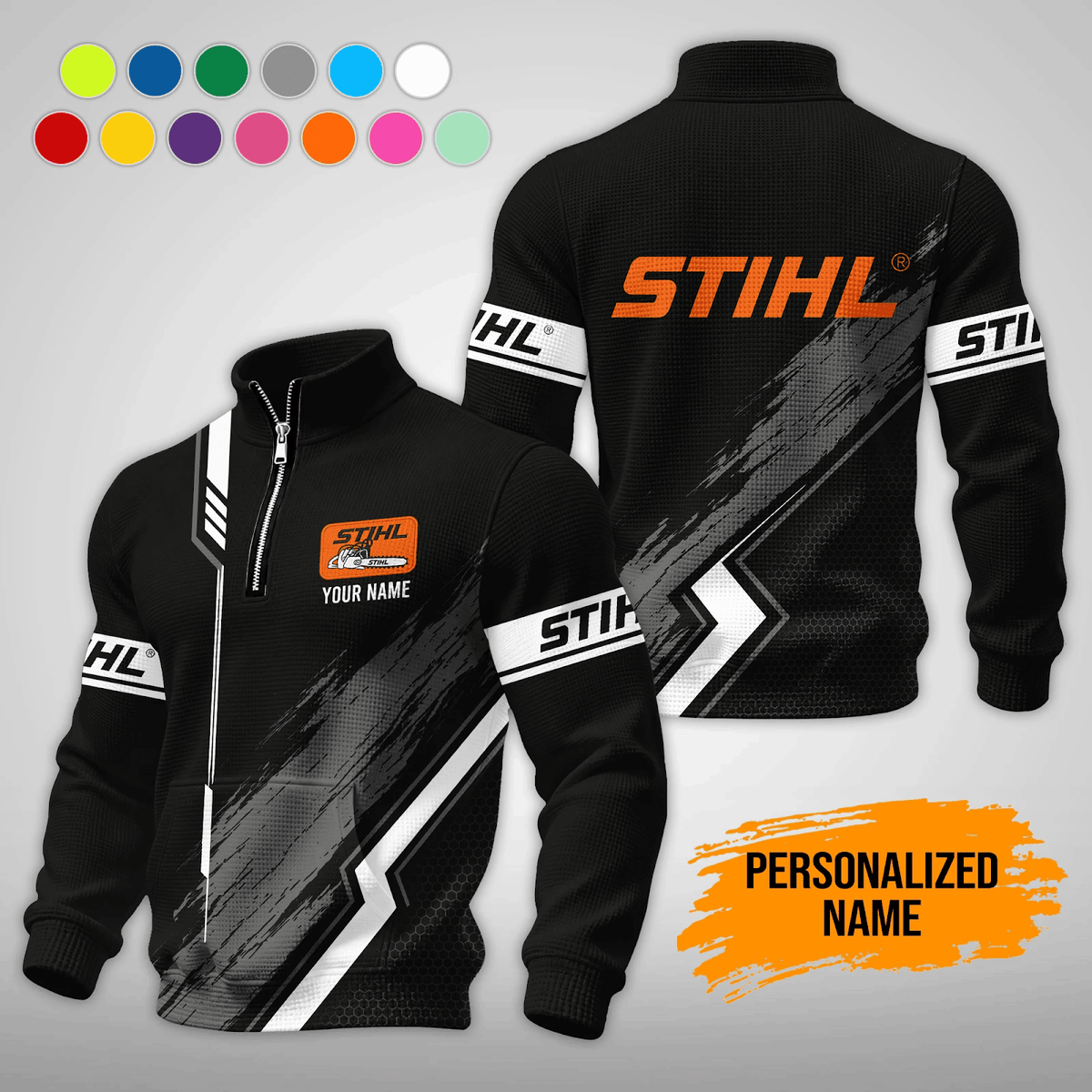 Personalized STL Waffle Stand Collar Zip Hoodie Pockets V2