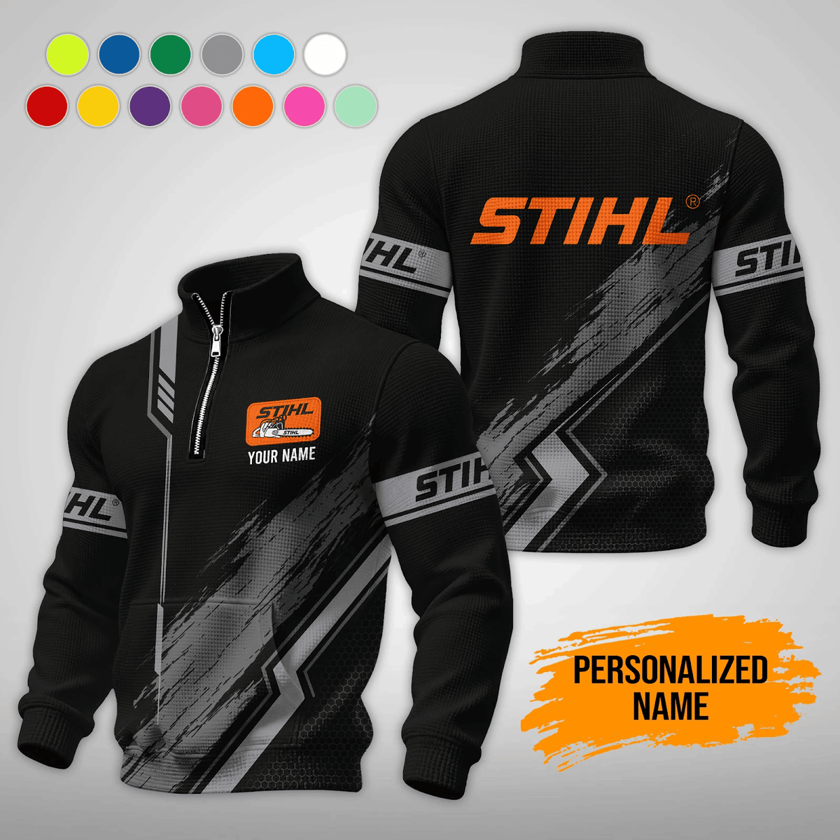 Personalized STL Waffle Stand Collar Zip Hoodie Pockets V2