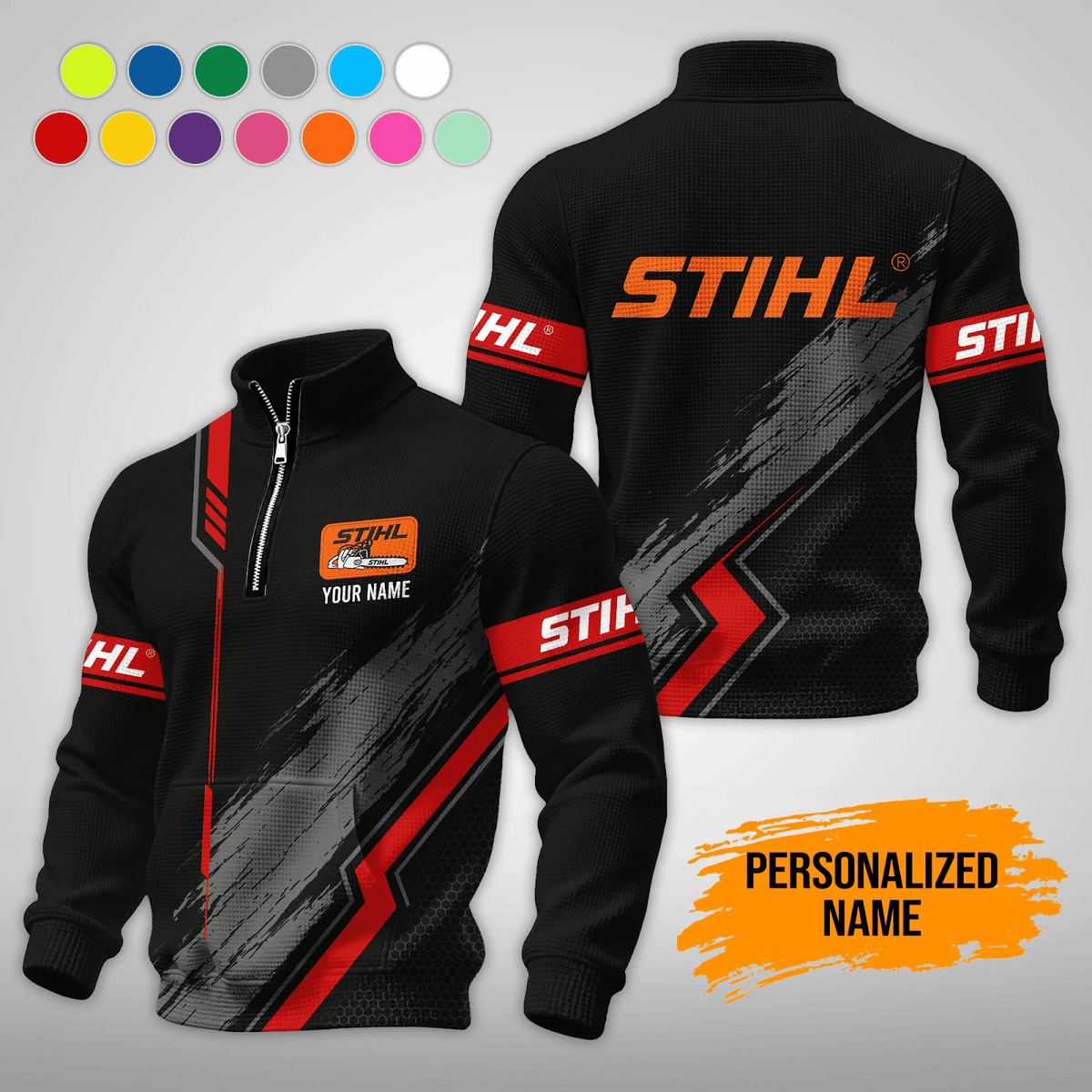 Personalized STL Waffle Stand Collar Zip Hoodie Pockets V2