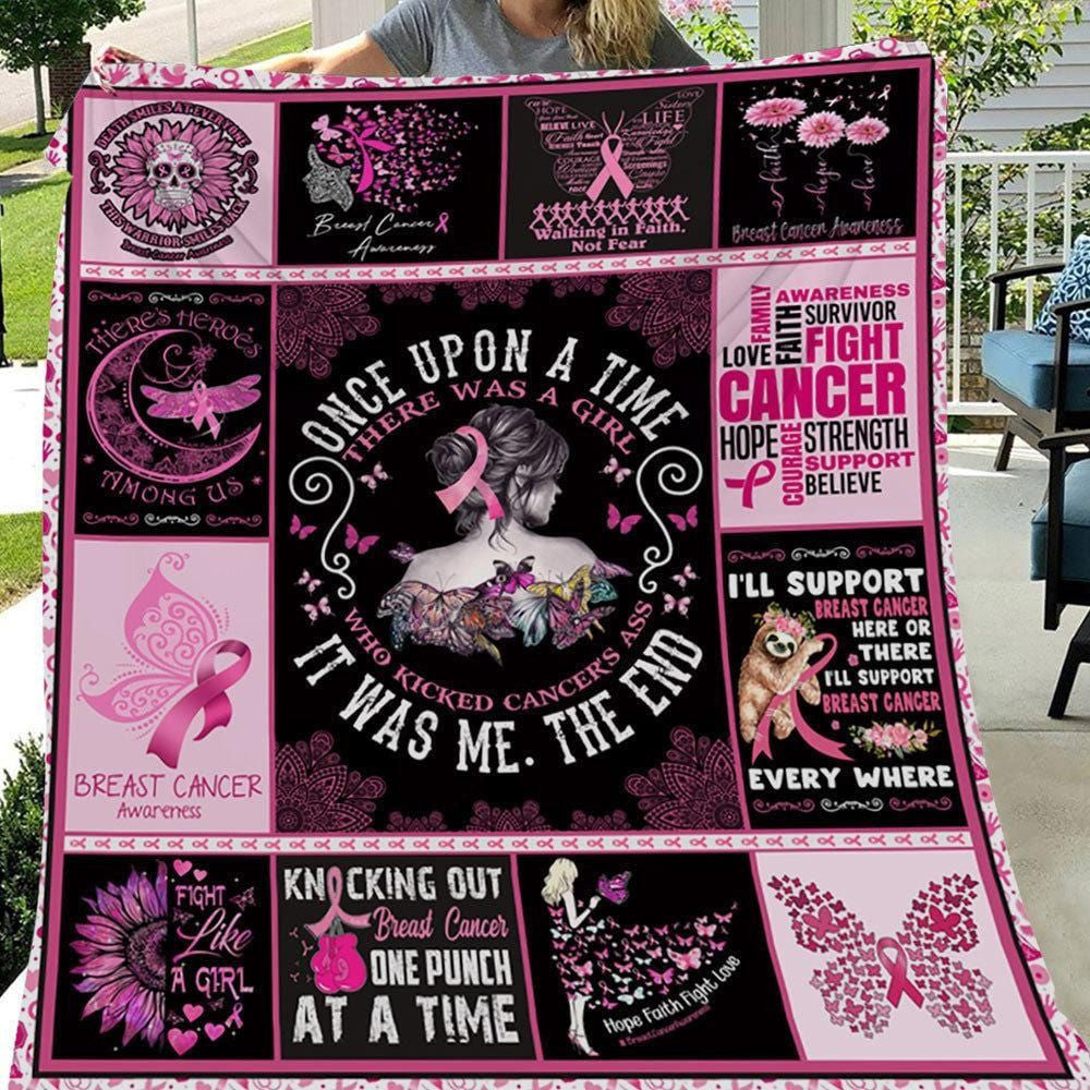 There Was A Girl Kicked Cancer's Ass, Breast Cancer Awareness Blanket, Fleece &amp; Sherpa Quilt YVT1028
