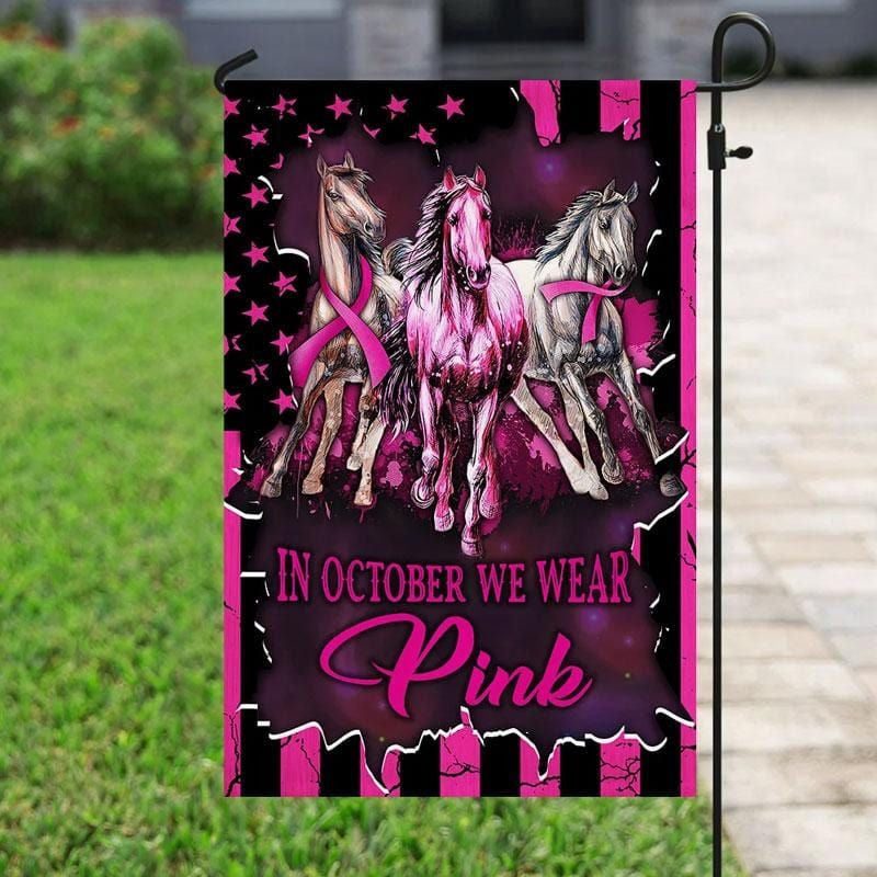 In October We Wear Pink, Ribbon Horse, Breast Cancer Awareness Flag, House &amp; Garden Flag QUY4508