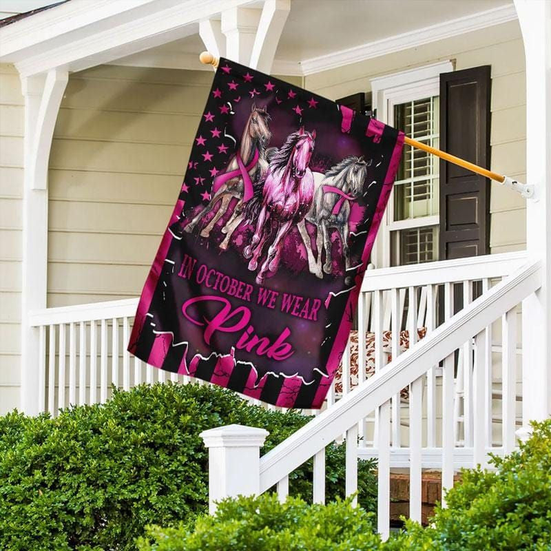 In October We Wear Pink, Ribbon Horse, Breast Cancer Awareness Flag, House &amp; Garden Flag QUY4508