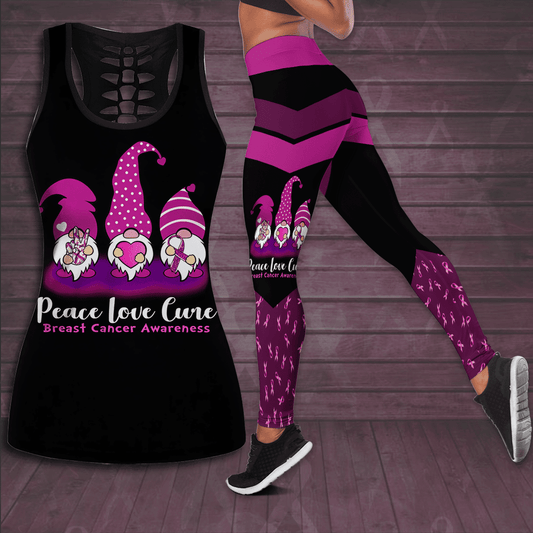 Breast Cancer Awareness Peace Love Cure Hollow Tank Top & Leggings Set TH4102