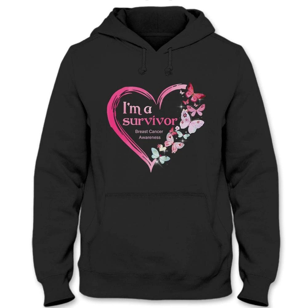 I'm A Survivor, Pink Heart &amp; Butterfly, Breast Cancer Awareness Shirt THAOVTT852