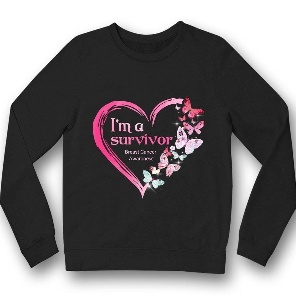 I'm A Survivor, Pink Heart &amp; Butterfly, Breast Cancer Awareness Shirt THAOVTT852