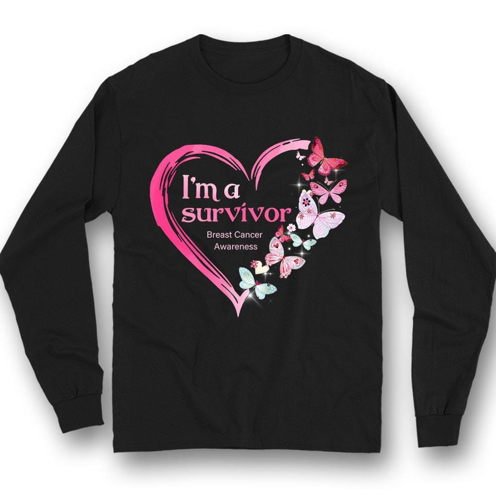 I'm A Survivor, Pink Heart &amp; Butterfly, Breast Cancer Awareness Shirt THAOVTT852