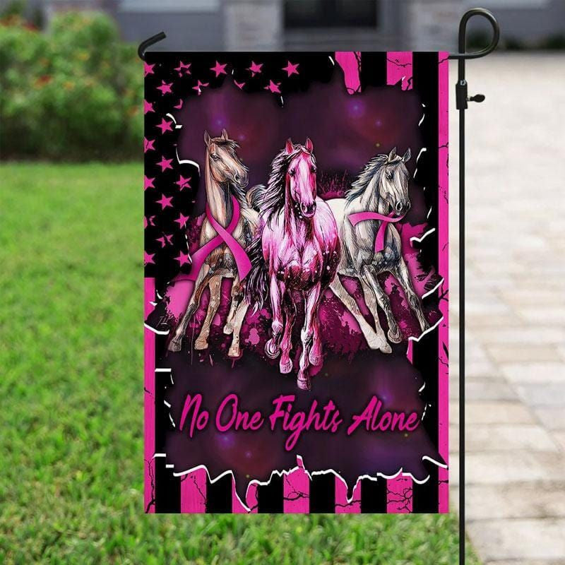 No One Fights Alone, Pink Ribbon Horse, Breast Cancer Awareness Flag, House &amp; Garden Flag THAOVTT515