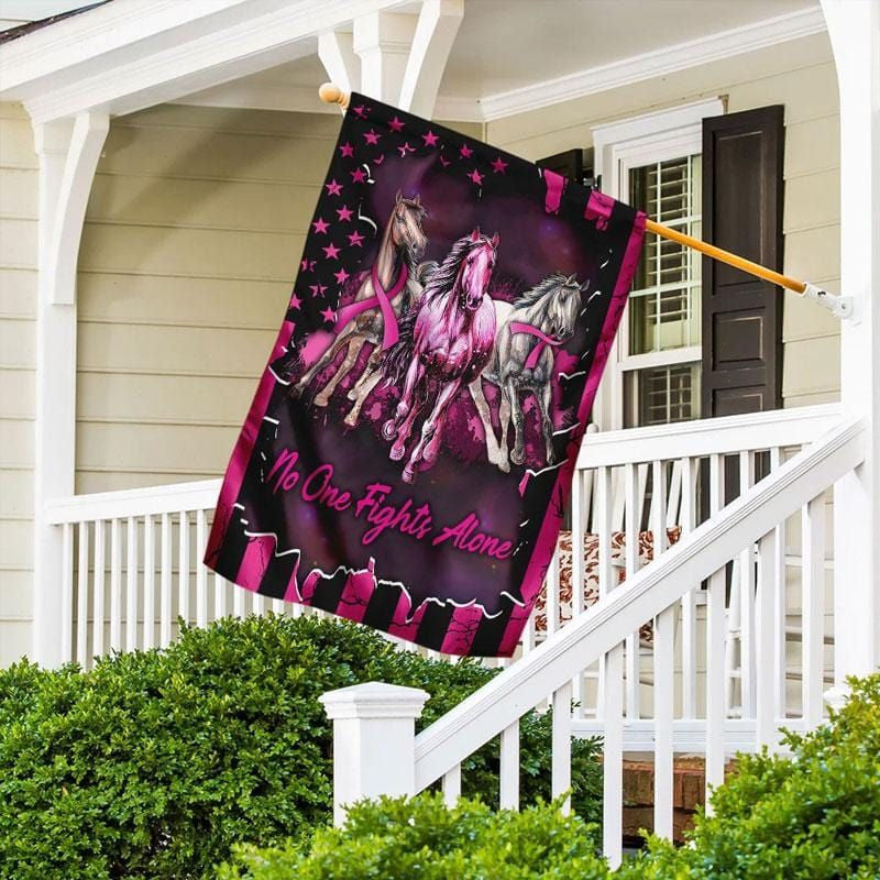No One Fights Alone, Pink Ribbon Horse, Breast Cancer Awareness Flag, House &amp; Garden Flag THAOVTT515