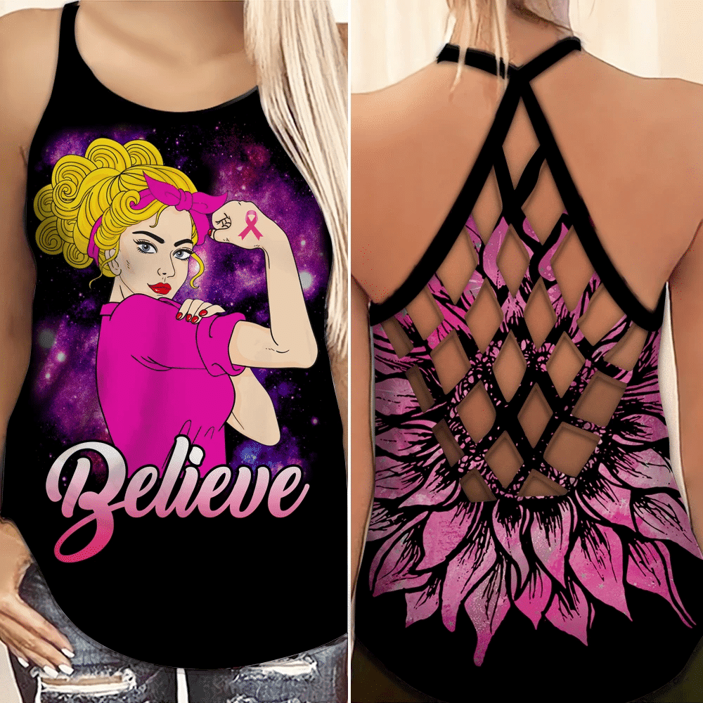 Breast Cancer Awareness Criss Cross Tank Top Summer: Believe YVT1162
