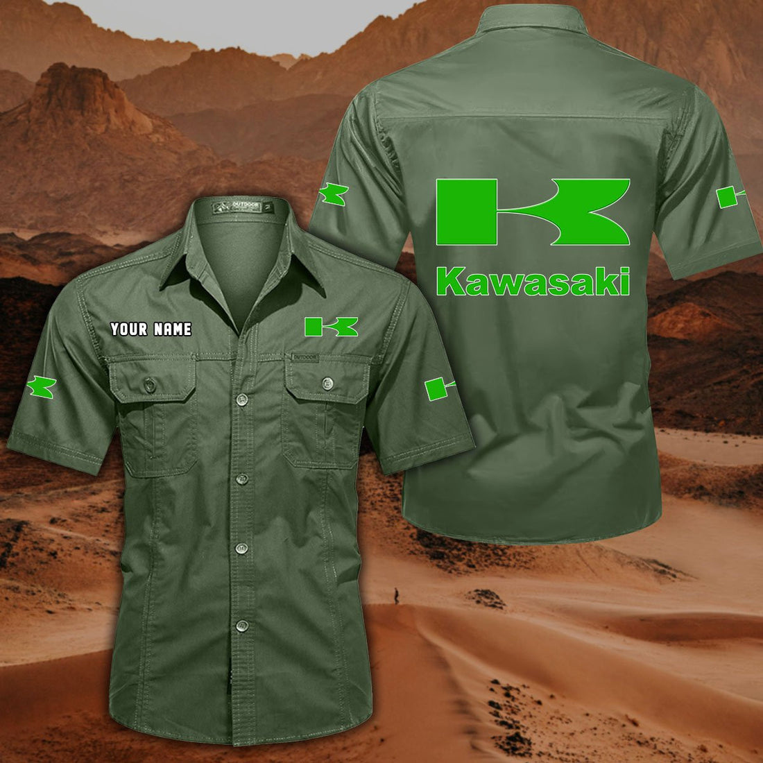 Custom Name KAWA Military Cargo Cotton Shirts