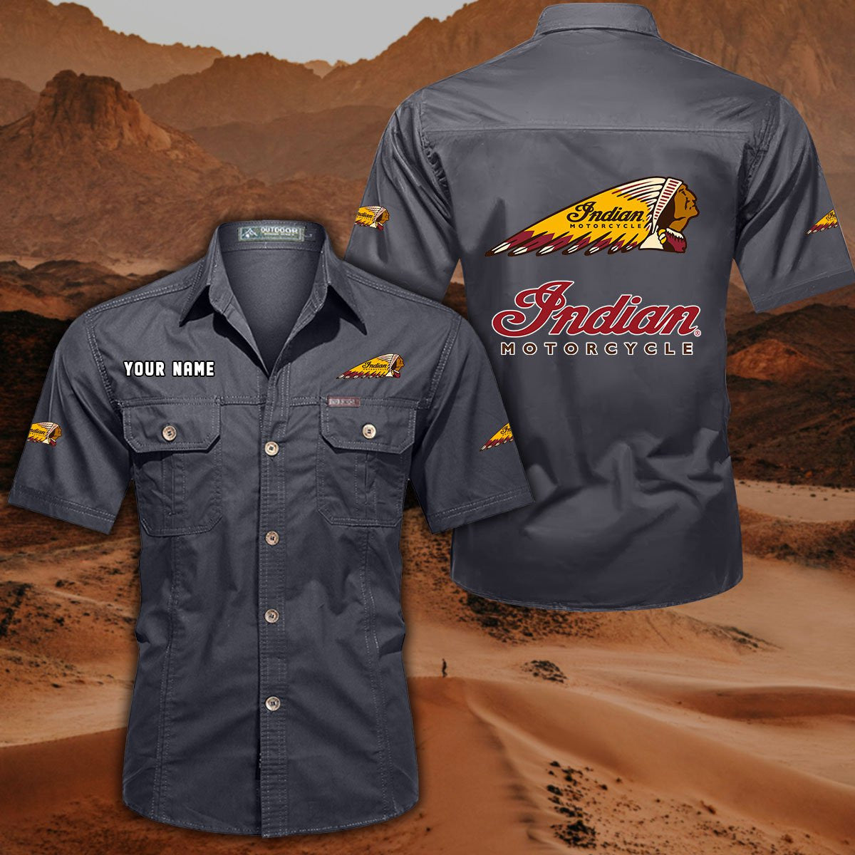 Indian Motorcycle DDQQB10047 Military Cargo Cotton Shirts