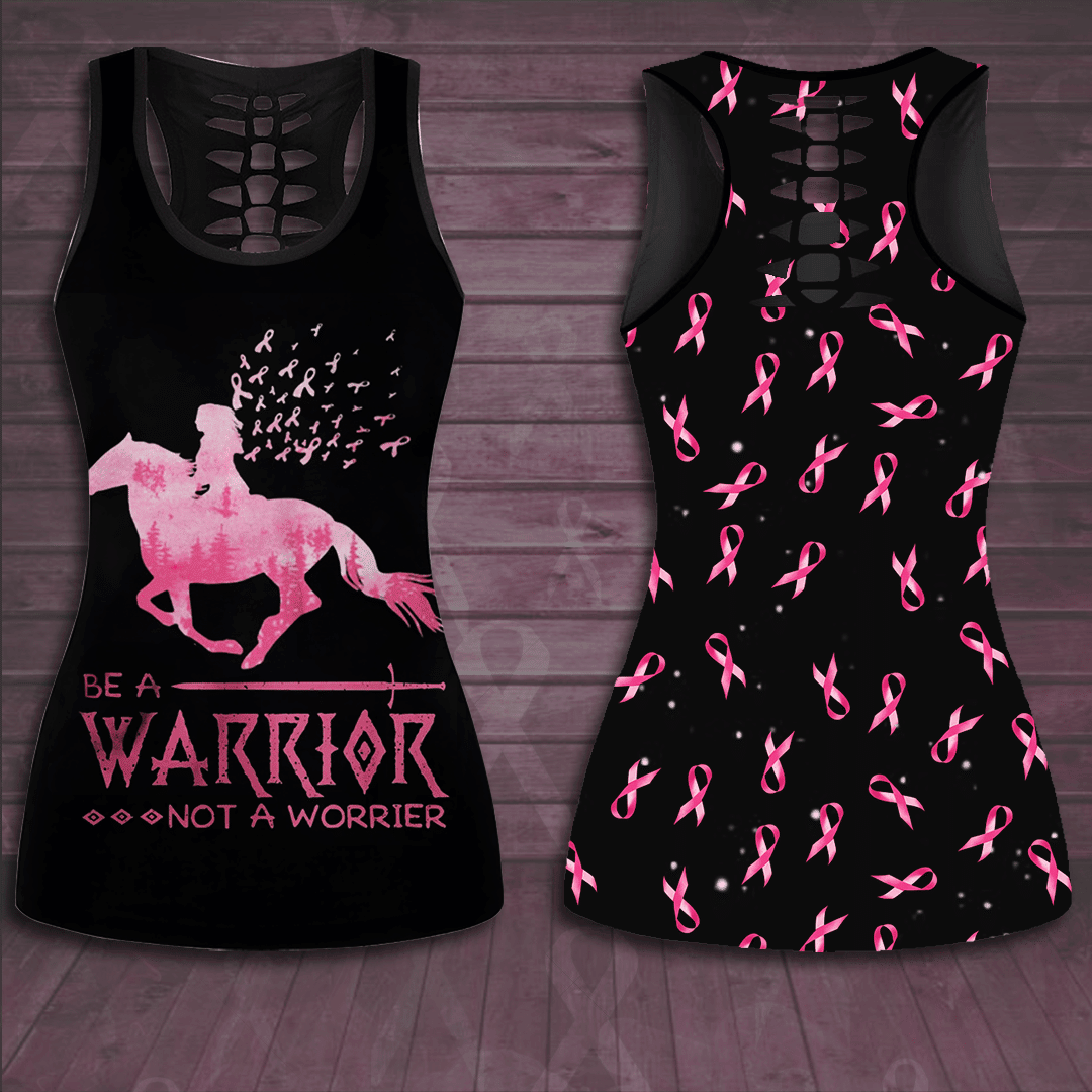 Breast Cancer Awareness 'Be A Warrior Not A Worrier' Hollow Tank Top &amp; Leggings Set