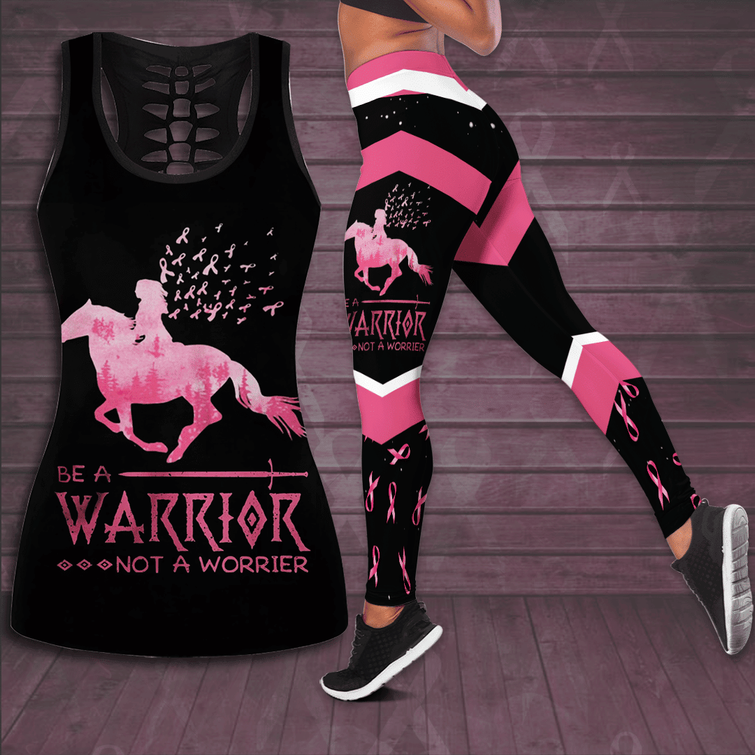 Breast Cancer Awareness 'Be A Warrior Not A Worrier' Hollow Tank Top &amp; Leggings Set