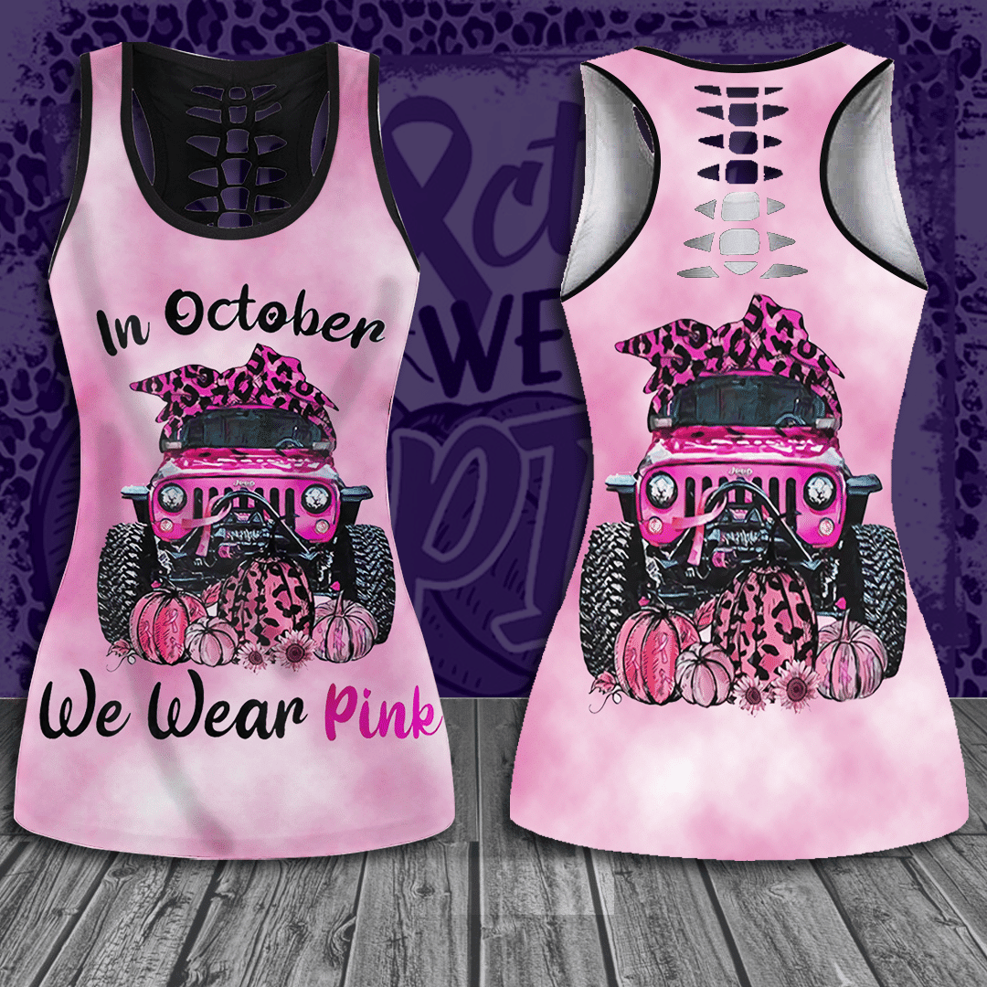 Breast Cancer Awareness 'We Wear Pink' Hollow Tank Top &amp; Leggings Set - TH1069