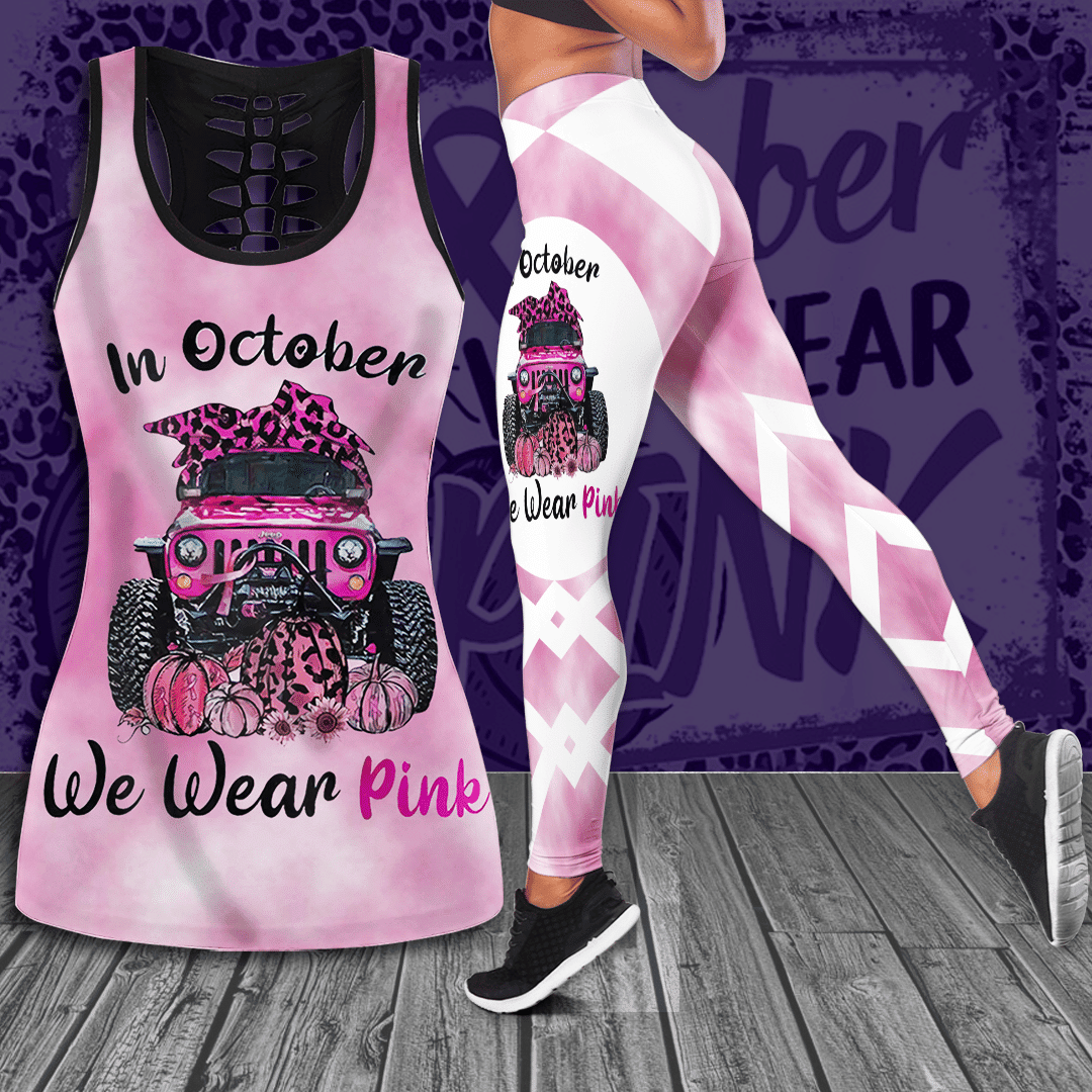 Breast Cancer Awareness 'We Wear Pink' Hollow Tank Top &amp; Leggings Set - TH1069