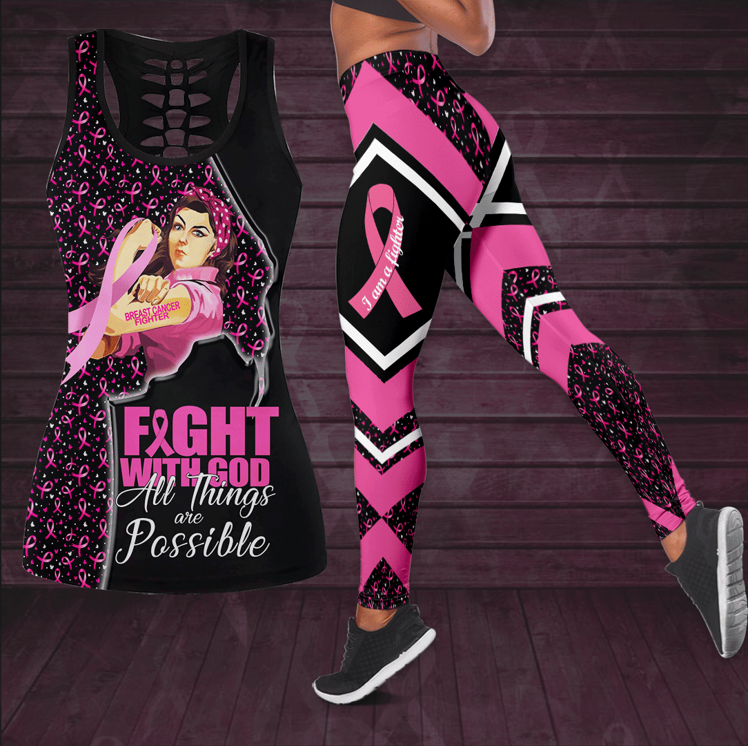 Breast Cancer Awareness Woman Right Hollow Tank Top &amp; Leggings Set