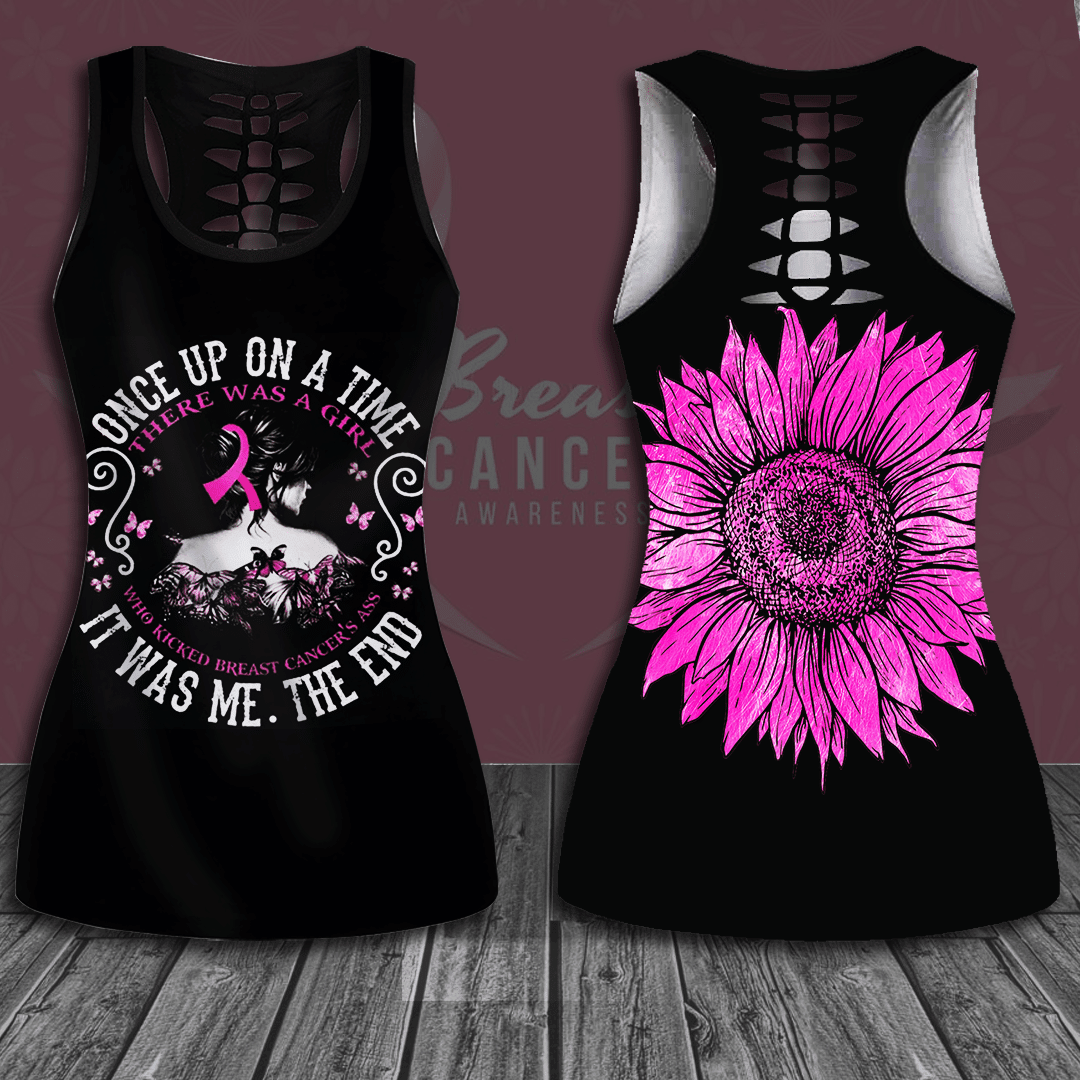 Breast Cancer Awareness 'Once Upon A Time There Was A Girl Who Kicked Cancer's Ass It Was Me The End' Hollow Tank Top &amp; Leggings Set