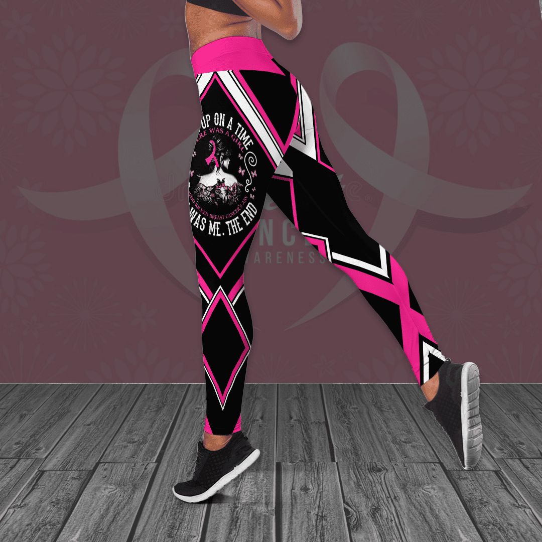 Breast Cancer Awareness 'Once Upon A Time There Was A Girl Who Kicked Cancer's Ass It Was Me The End' Hollow Tank Top &amp; Leggings Set