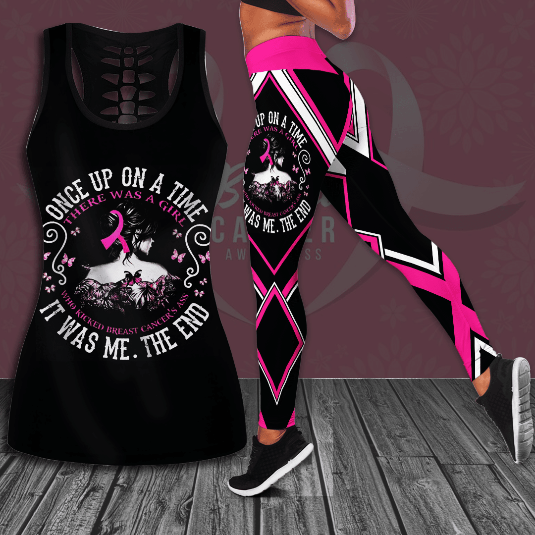 Breast Cancer Awareness 'Once Upon A Time There Was A Girl Who Kicked Cancer's Ass It Was Me The End' Hollow Tank Top &amp; Leggings Set