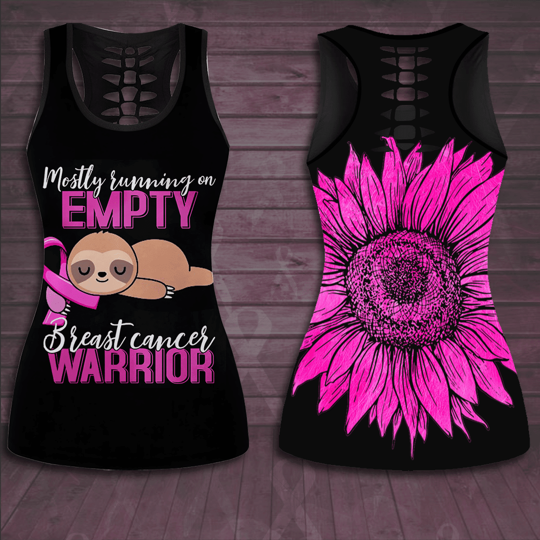Breast Cancer Awareness 'Mostly Running On Empty Breast Cancer Warrior' Hollow Tank Top &amp; Leggings Set