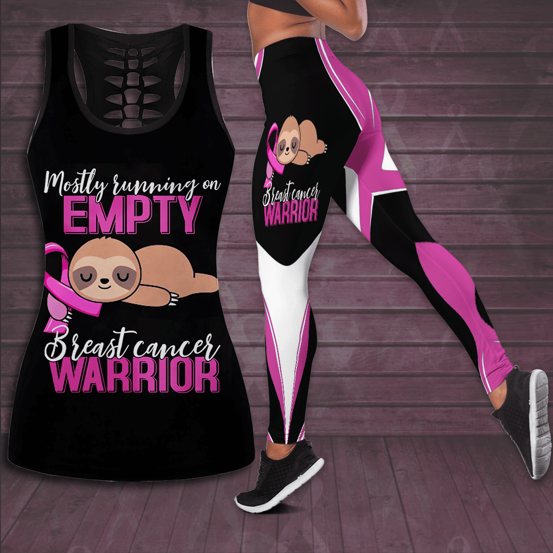 Breast Cancer Awareness 'Mostly Running On Empty Breast Cancer Warrior' Hollow Tank Top &amp; Leggings Set