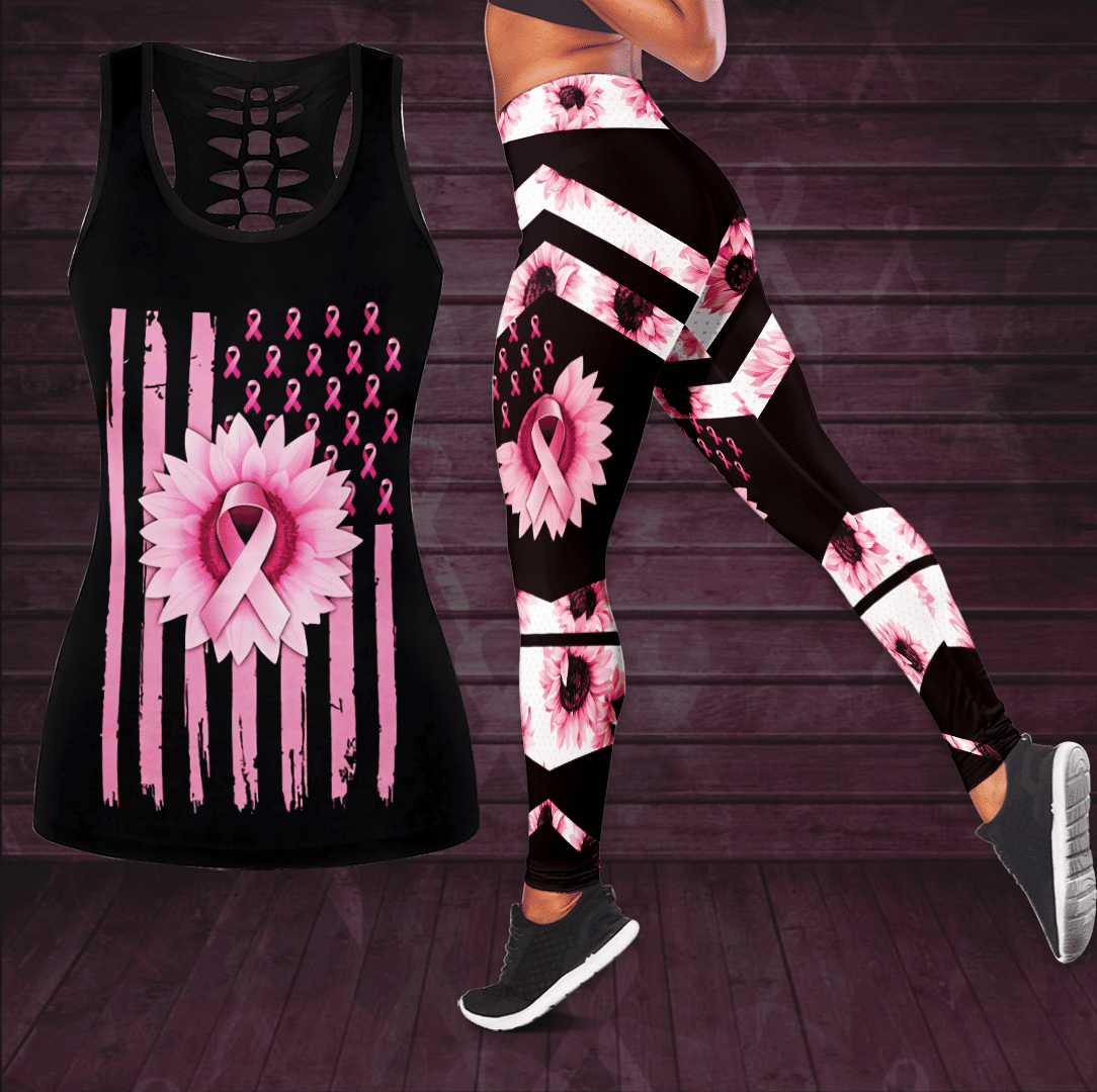 Breast Cancer Awareness Hollow Tank Top &amp; Leggings Set TH1091