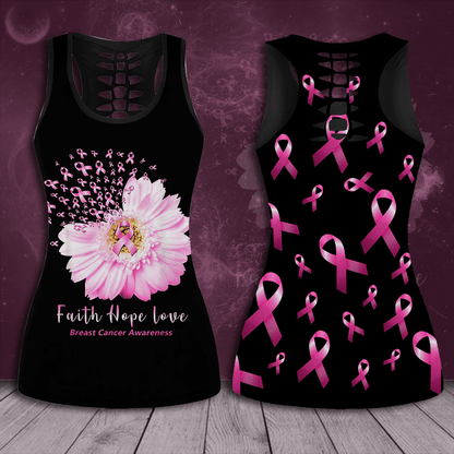 Breast Cancer Awareness 'Faith Hope Love' Hollow Tank Top & Leggings Set TH3453