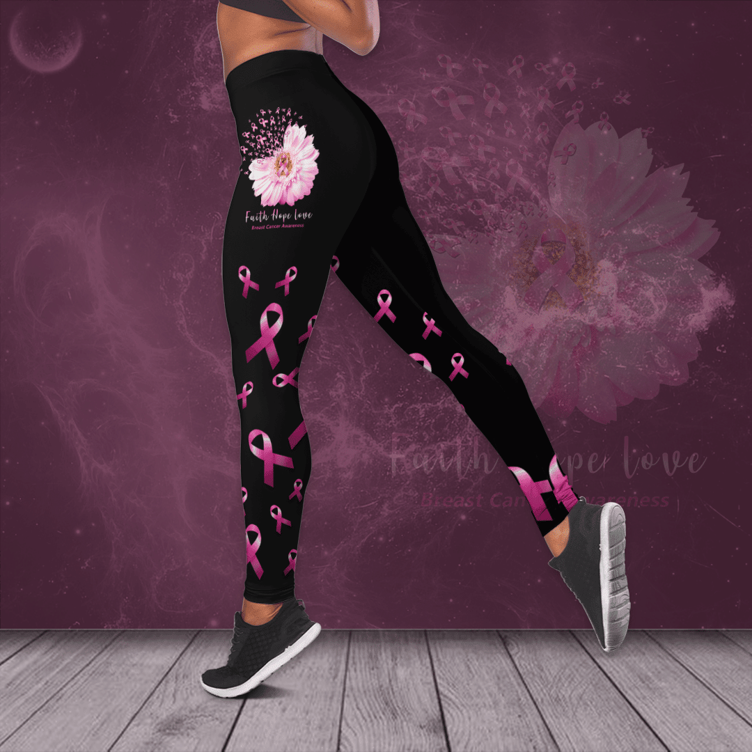 Breast Cancer Awareness 'Faith Hope Love' Hollow Tank Top &amp; Leggings Set TH3453