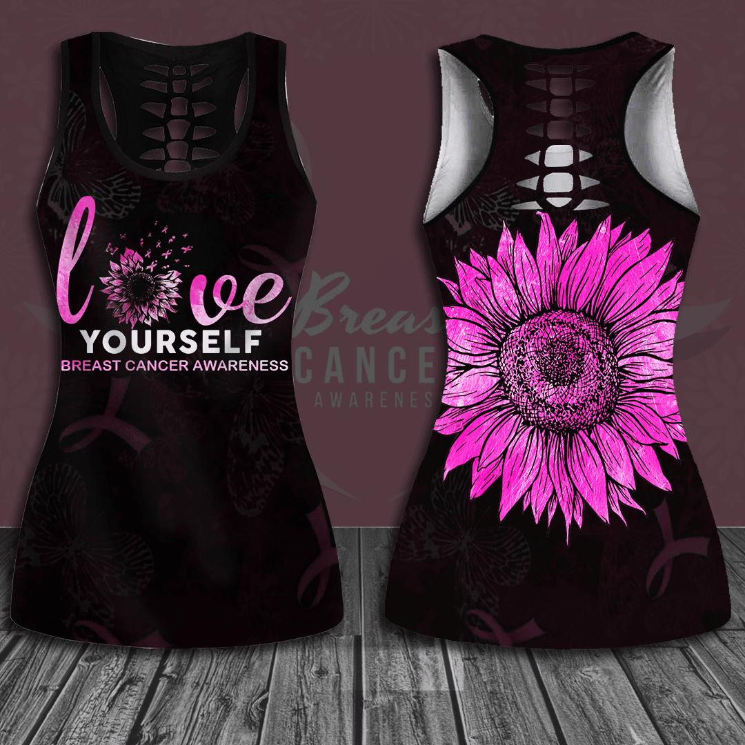 Breast Cancer Awareness 'Love Yourself' Hollow Tank Top &amp; Leggings Set