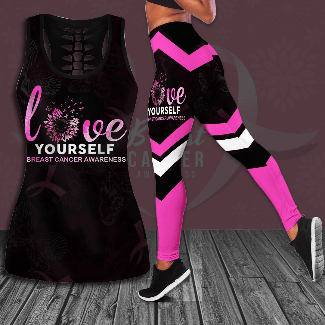 Breast Cancer Awareness 'Love Yourself' Hollow Tank Top &amp; Leggings Set