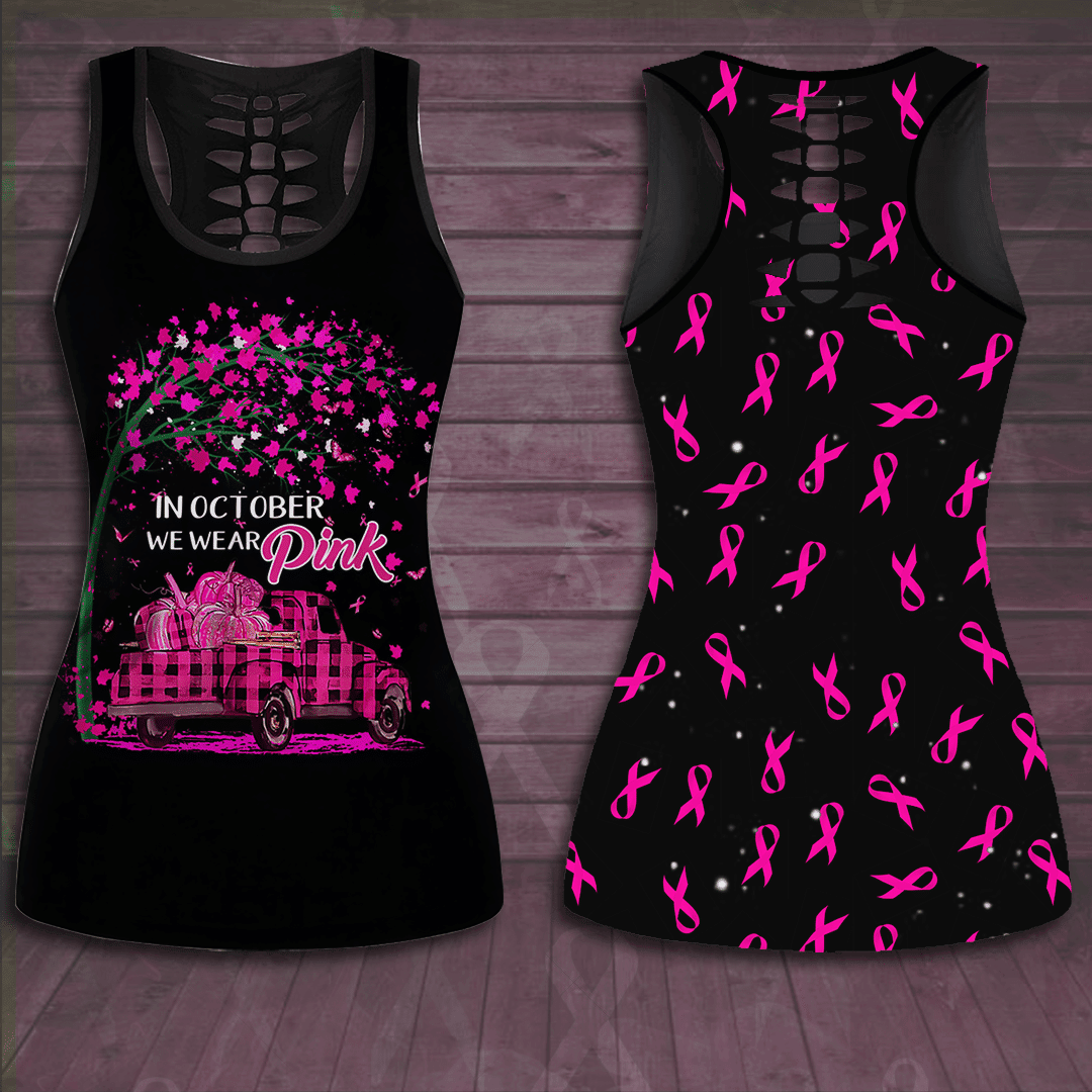 Breast Cancer Awareness 'In October We Wear Pink Car' Hollow Tank Top &amp; Leggings Set