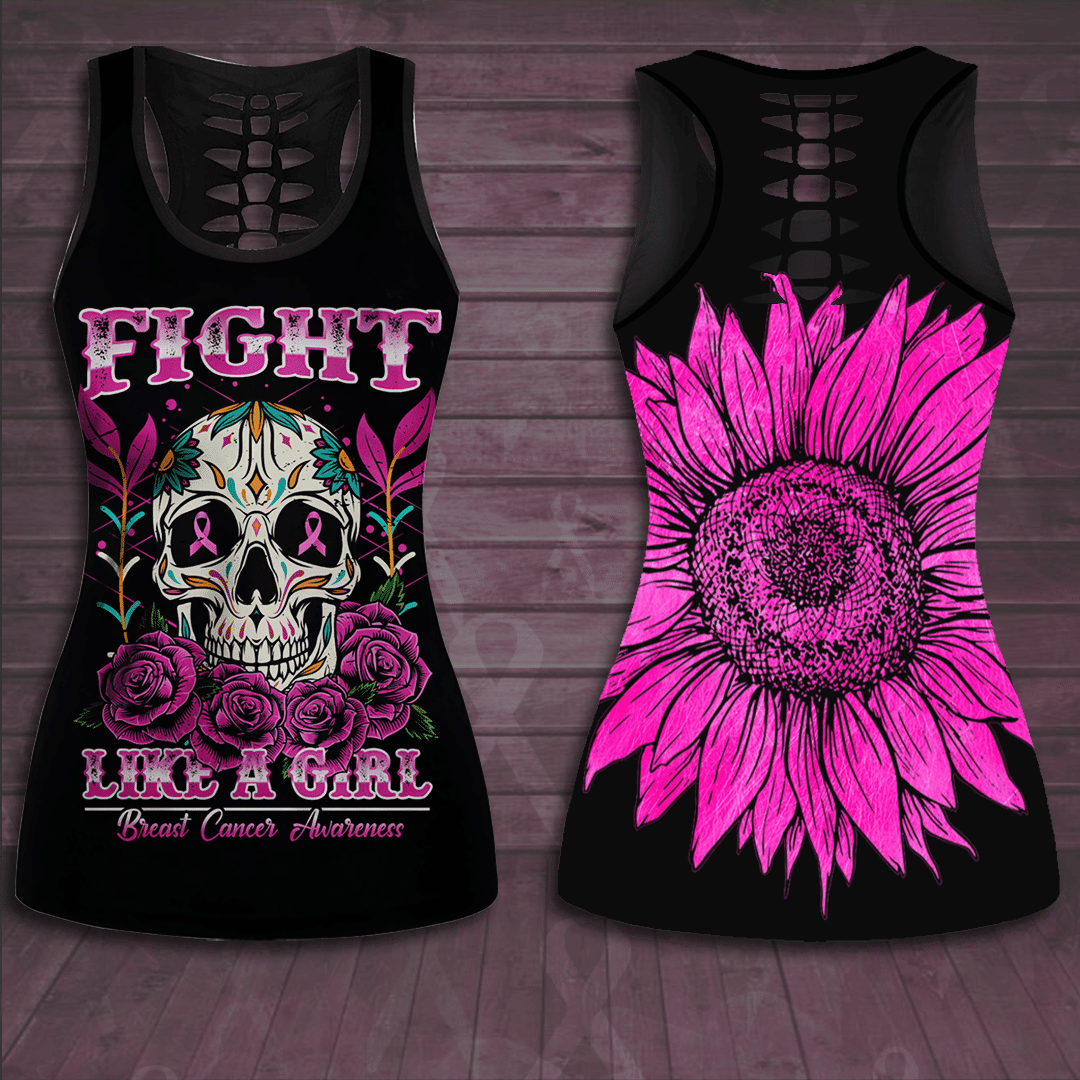 Breast Cancer Awareness Fight Like A Girl Hollow Tank Top &amp; Leggings Set TH1070