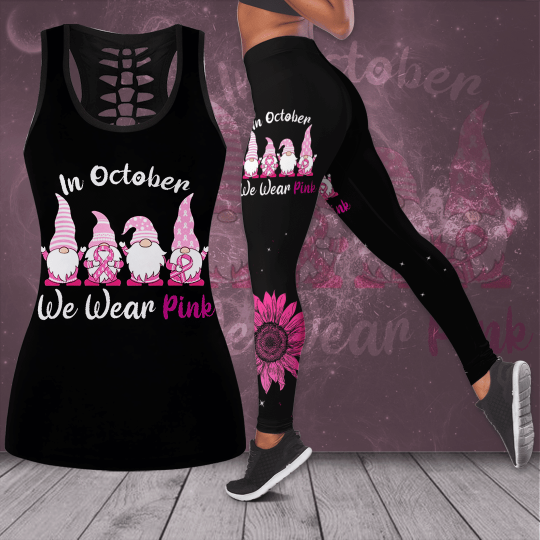 Breast Cancer Awareness 'In October We Wear Pink' Hollow Tank Top &amp; Leggings Set