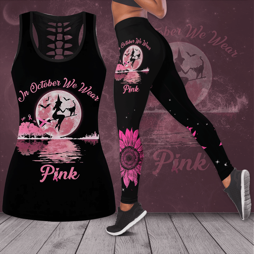 Breast Cancer Awareness 'In October We Wear Pink' Hollow Tank Top &amp; Leggings Set