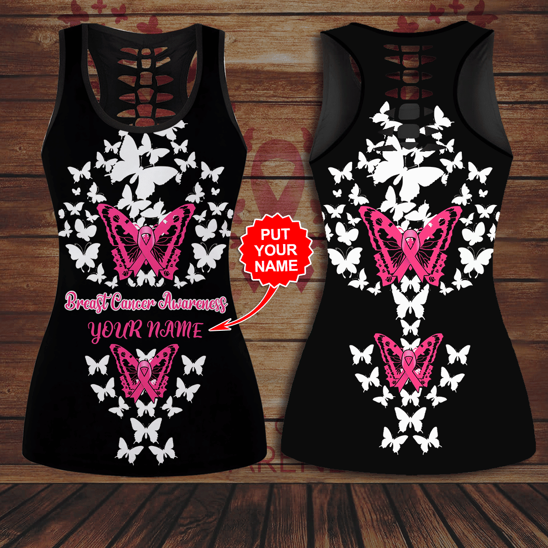 Breast Cancer Awareness 'BUTTERFLY' Hollow Tank Top &amp; Leggings Set