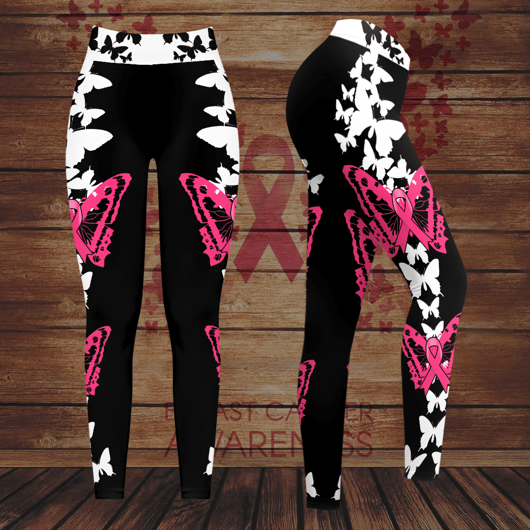 Breast Cancer Awareness 'BUTTERFLY' Hollow Tank Top &amp; Leggings Set