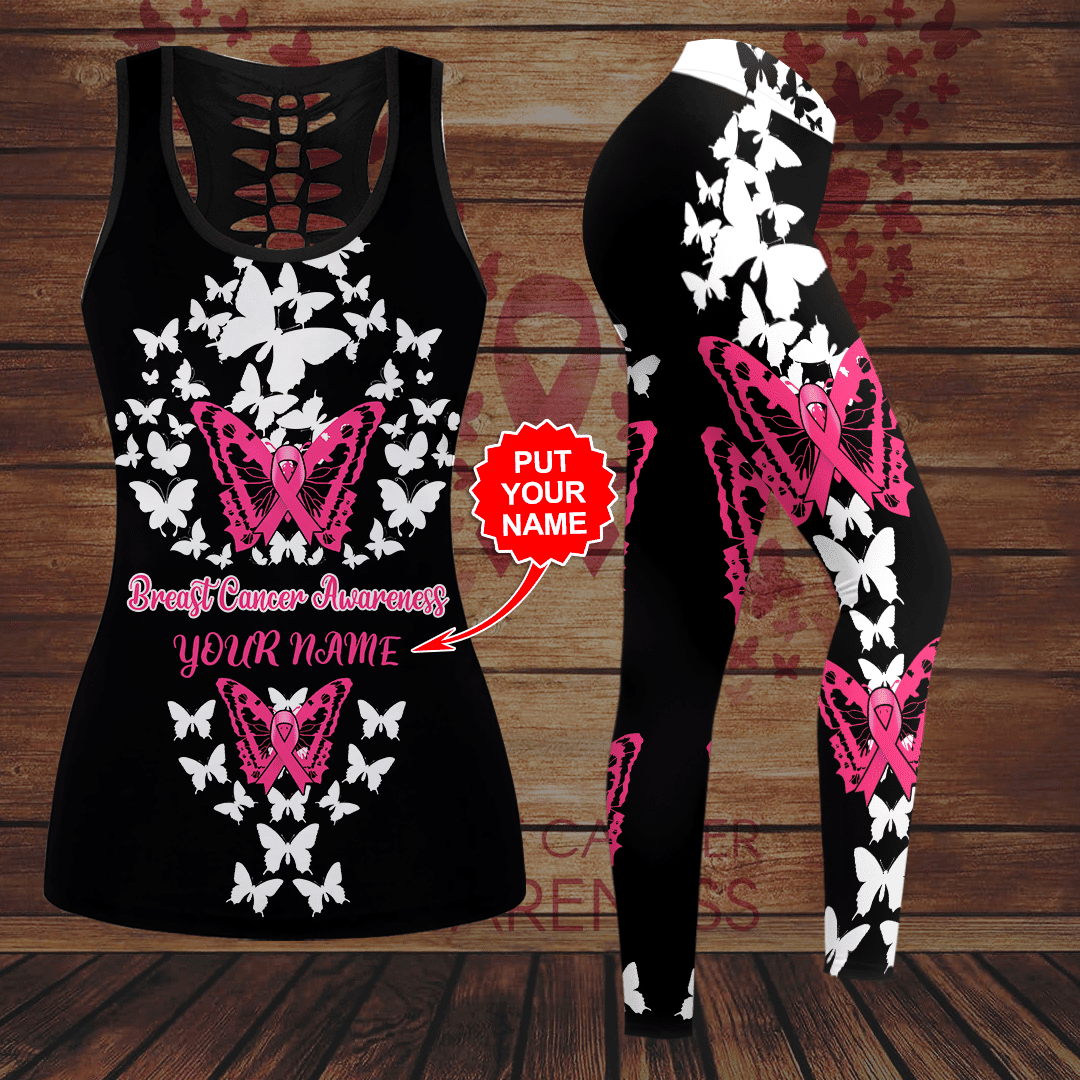 Breast Cancer Awareness 'BUTTERFLY' Hollow Tank Top &amp; Leggings Set
