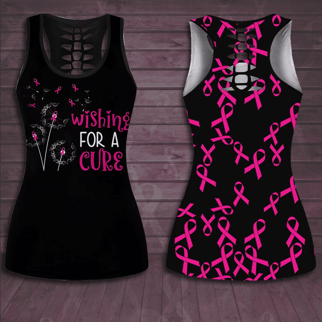 Breast Cancer Awareness Wishing For A Cure Hollow Tank Top &amp; Leggings Set TH1058