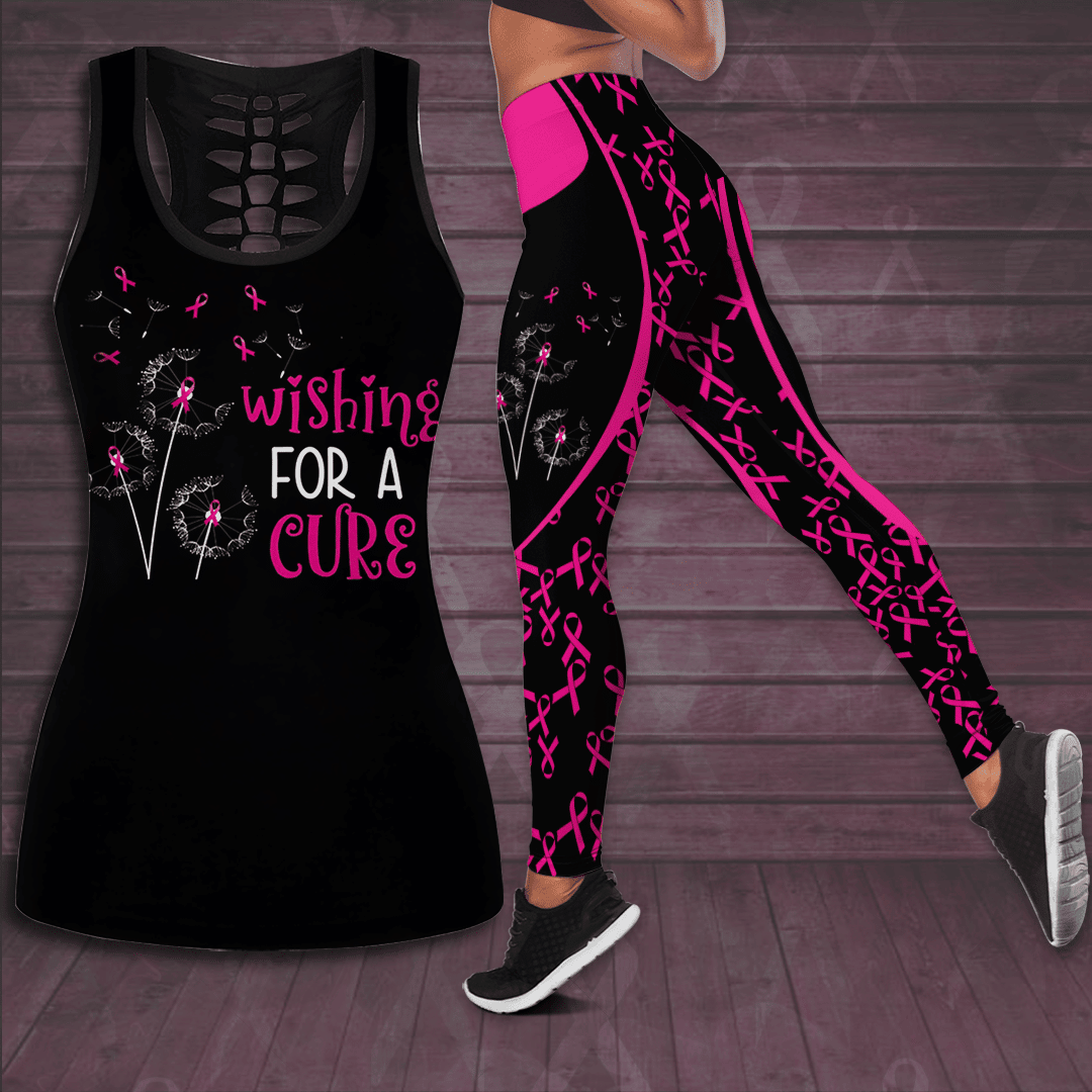 Breast Cancer Awareness Wishing For A Cure Hollow Tank Top &amp; Leggings Set TH1058