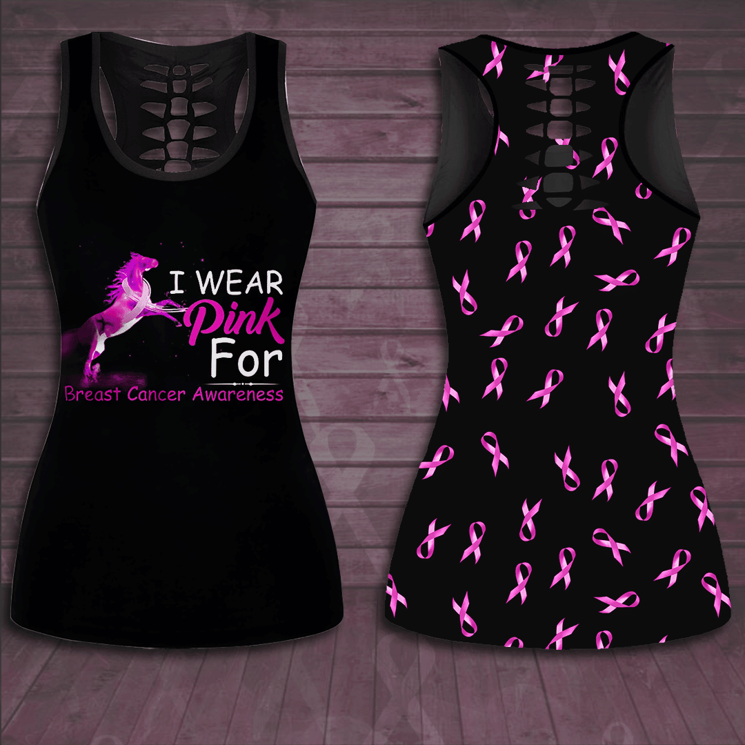 I Wear Pink For Breast Cancer Awareness Hollow Tank Top &amp; Leggings Set TH3277