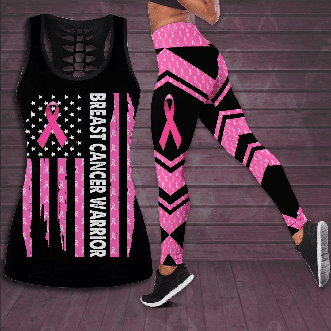 Breast Cancer Warrior Hollow Tank Top &amp; Leggings Set TH1315