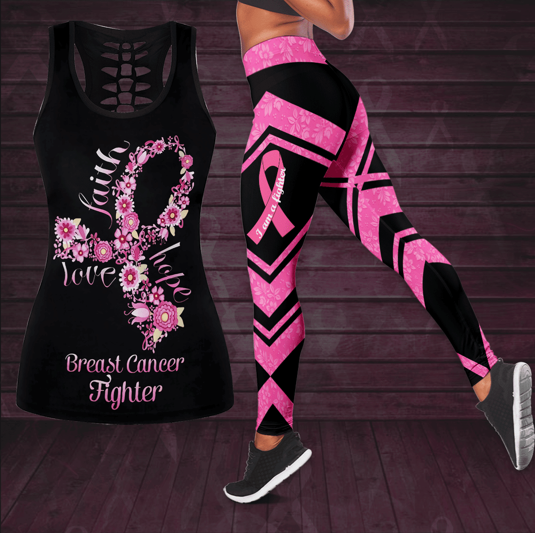 Breast Cancer Awareness Butterfly Hollow Tank Top &amp; Leggings Set TH1084