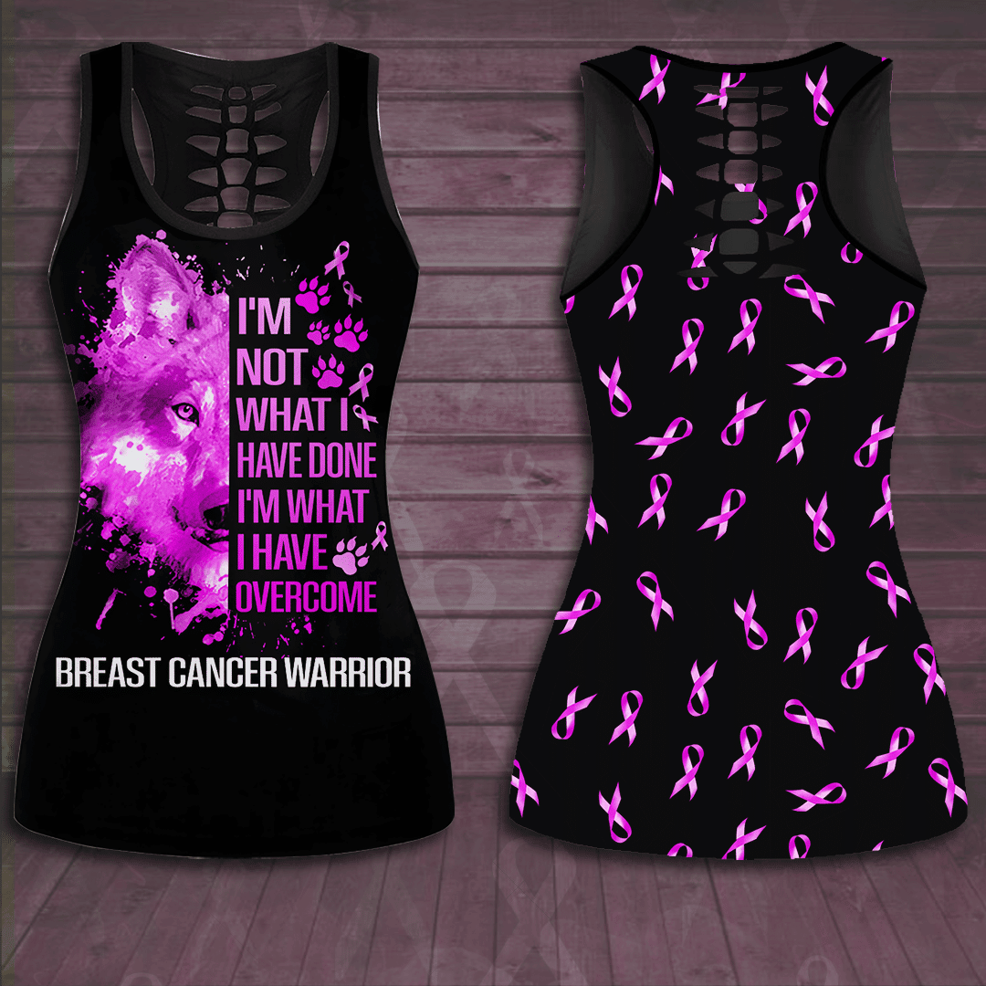 Breast Cancer Awareness 'I'm Not What I Have Done I'm What I Have Overcome' Hollow Tank Top &amp; Leggings Set QUY4917